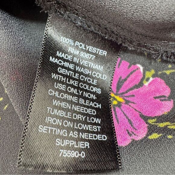 Worthington Floral Tiered Ruffle Bell Sleeve Blouse Black Pink Large - Picture 10 of 12